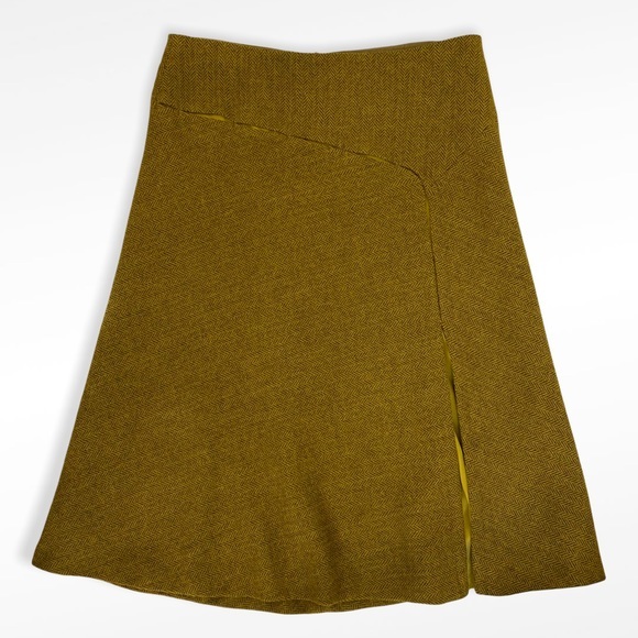 Max Mara Olive Green Tweed Alpaca Virgin Wool Skirt Front Slit + Silk Lining - Picture 8 of 8